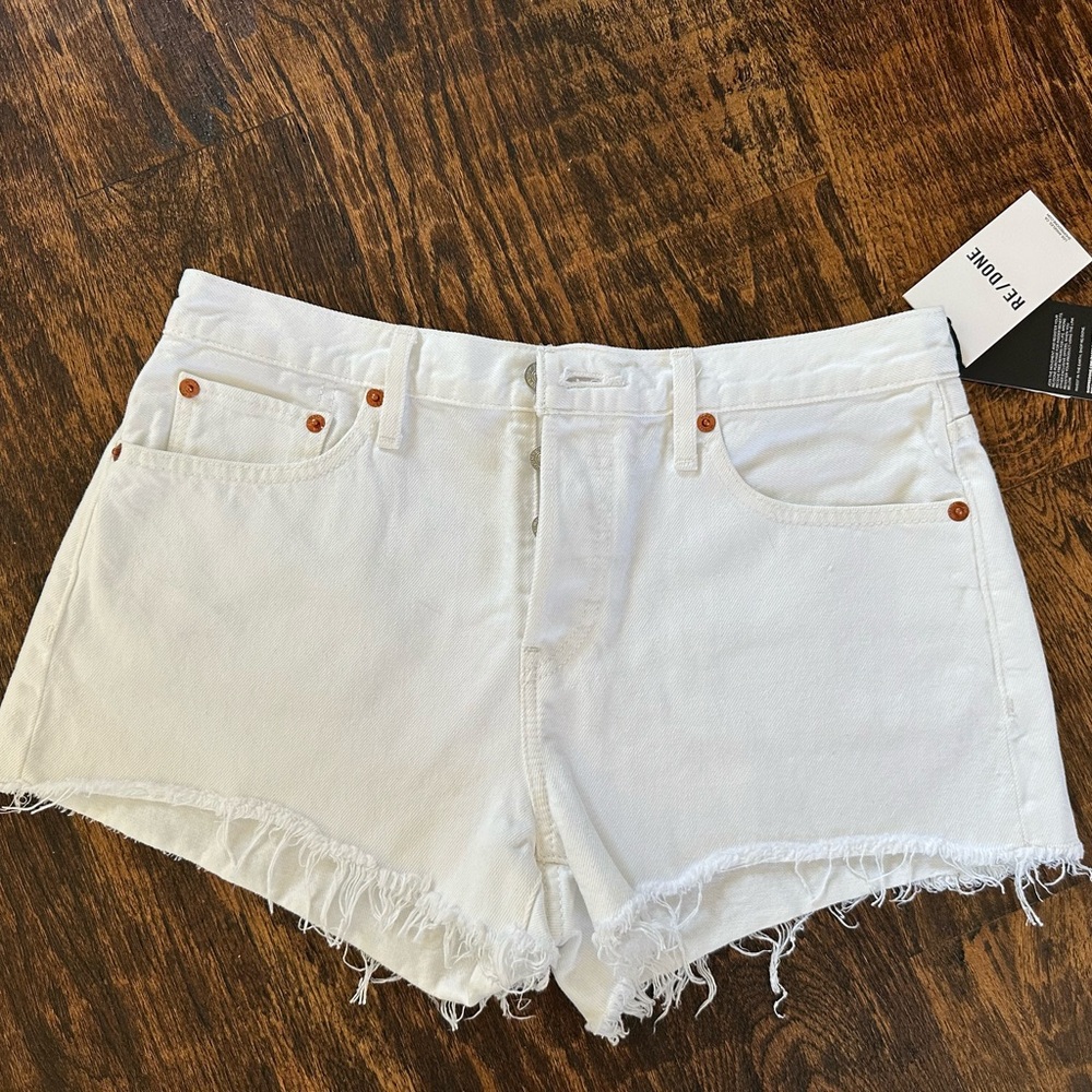 Re/Done The Short White High-Rise Cutoff Denim Shorts